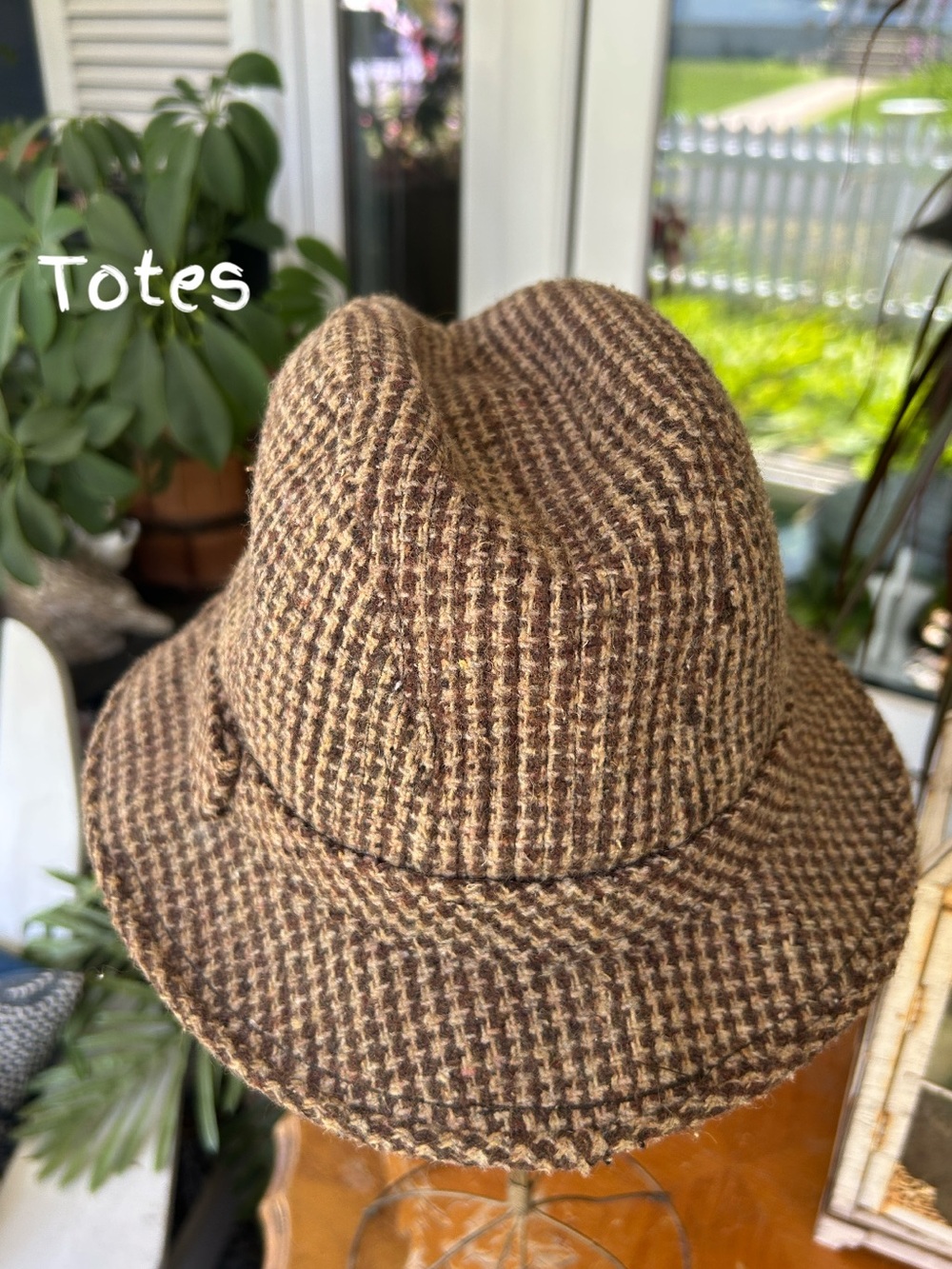 Brown Houndstooth Wool Blend Fedora Hat